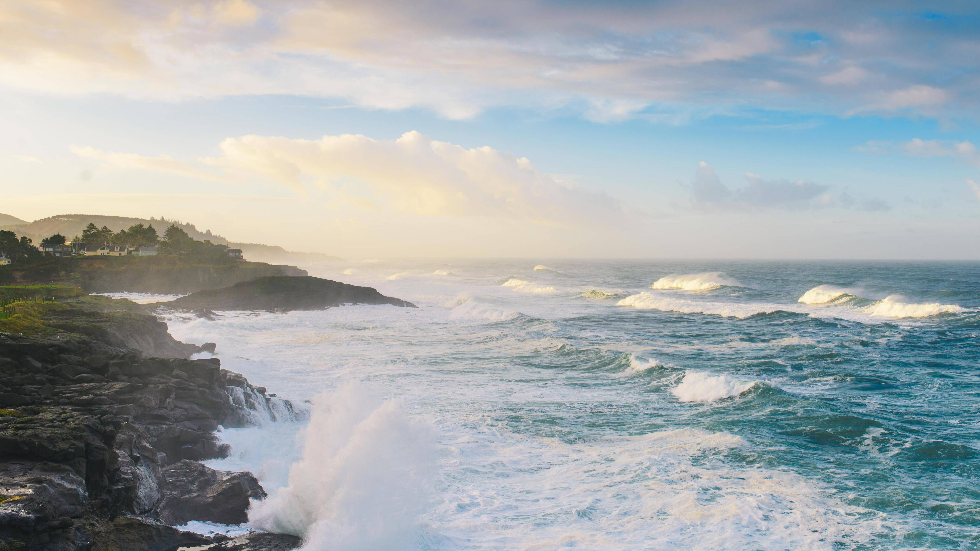 {海岸, 大海, 岸边, 海洋, 风波 4K Ultra HD 壁纸,3840x2160 性质 图片,桌面背景和图片。