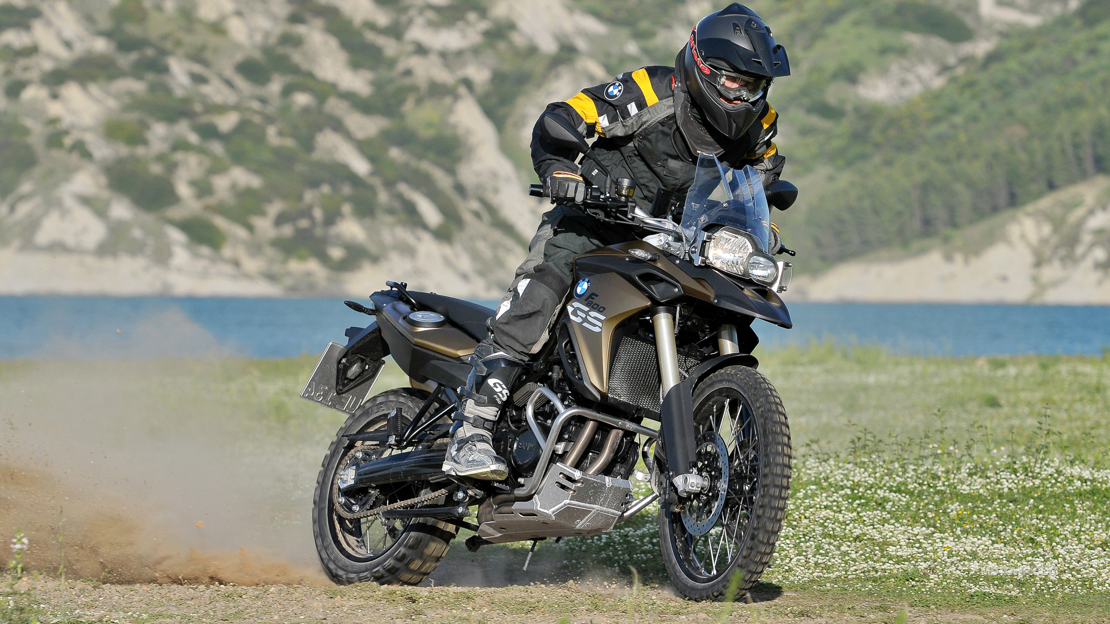 Wallpaper Man in Yellow Helmet Riding Black Motorcycle, 4K Ultra HD ...