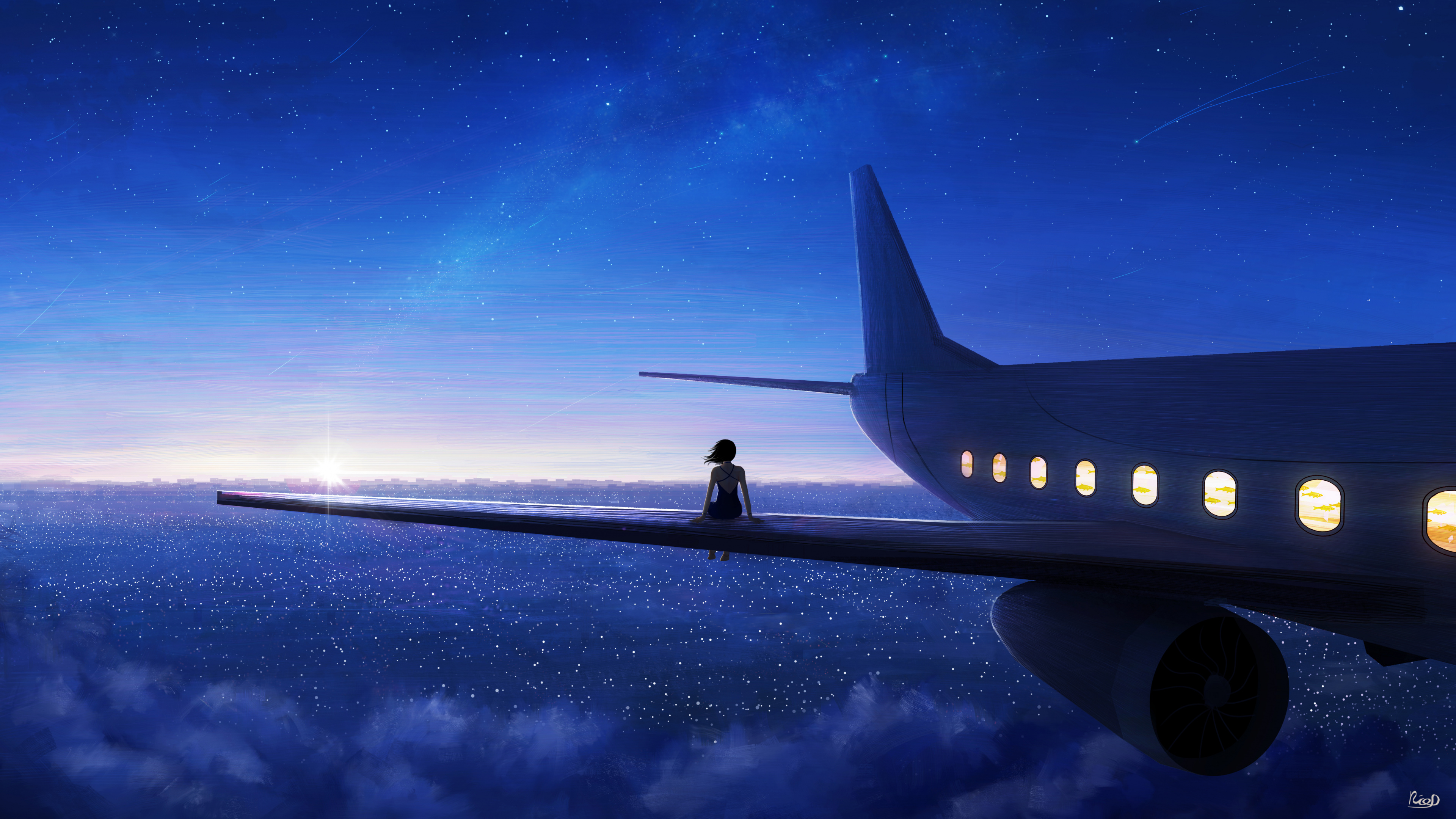 Wallpaper Silhouette of Airplane on The Beach During Night Time, 4K ...