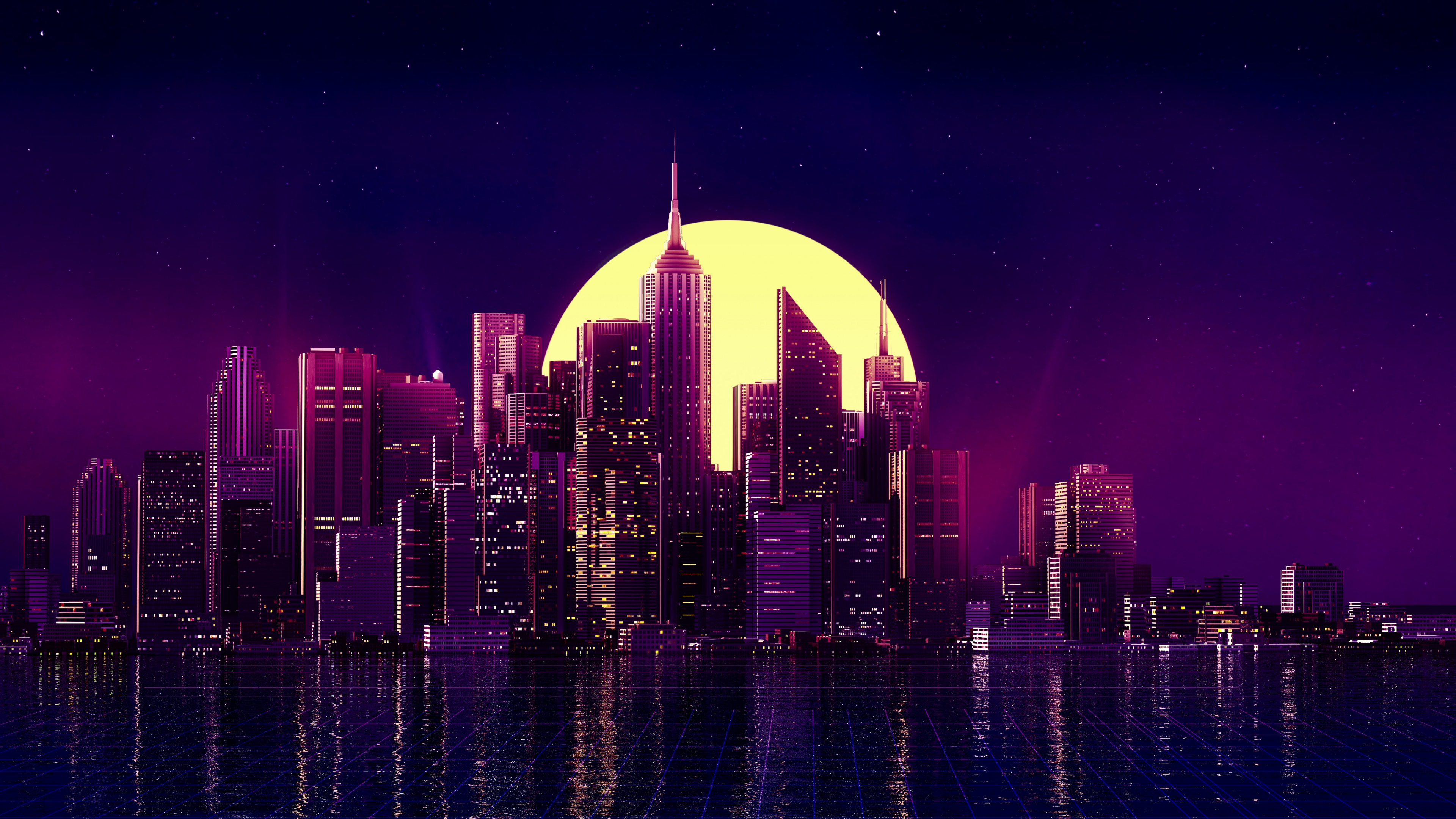 Wallpaper City Skyline During Night Time, 4K Ultra HD Background ...