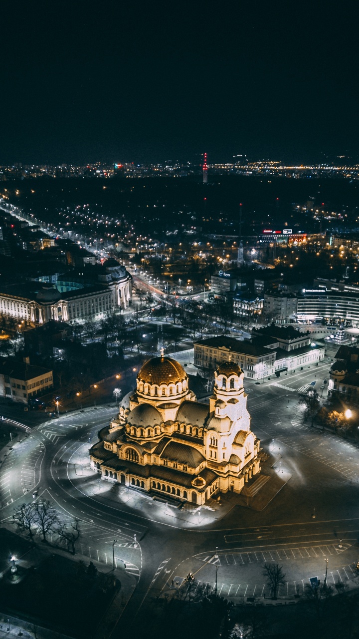 Luftaufnahme Der Stadt Bei Nacht Night. Wallpaper in 720x1280 Resolution
