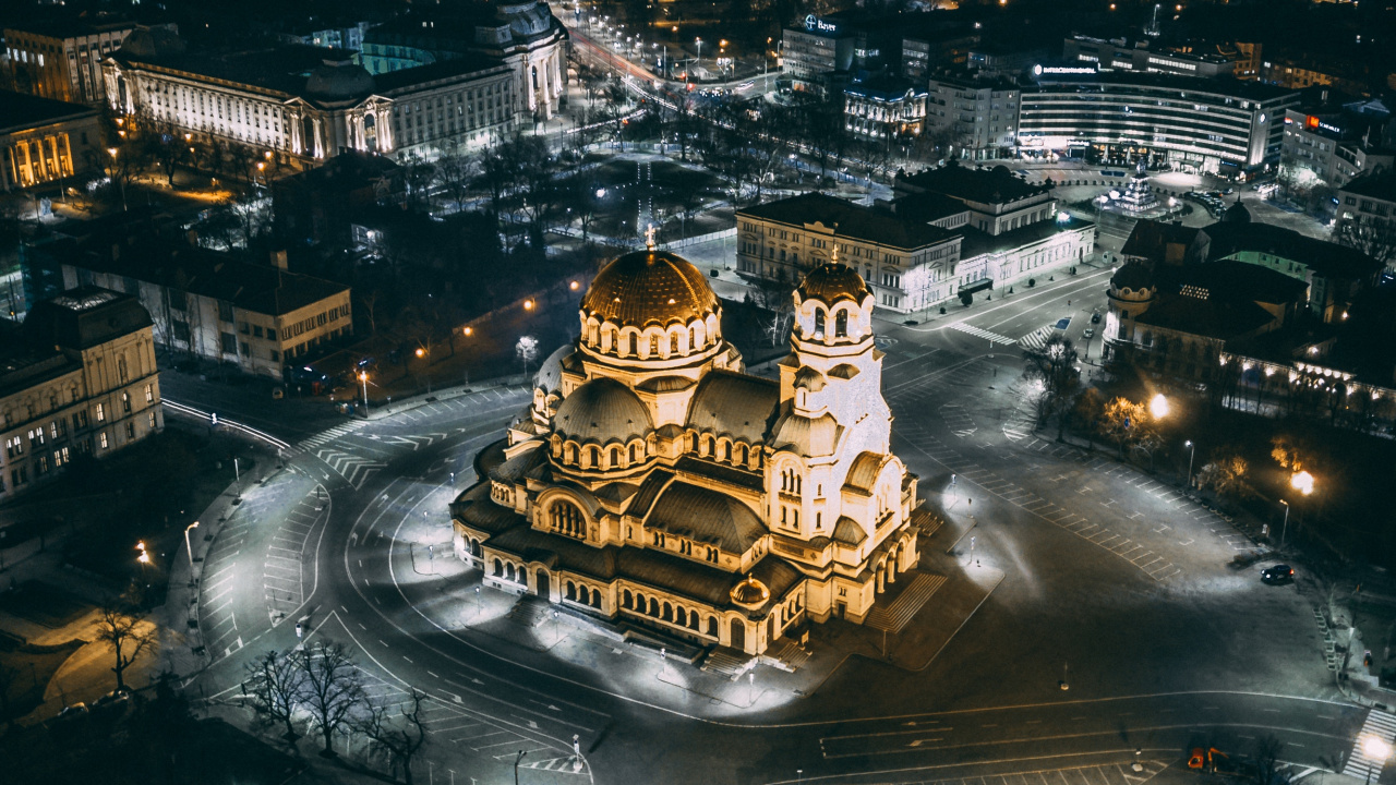 Vue Aérienne de la Ville Pendant la Nuit. Wallpaper in 1280x720 Resolution
