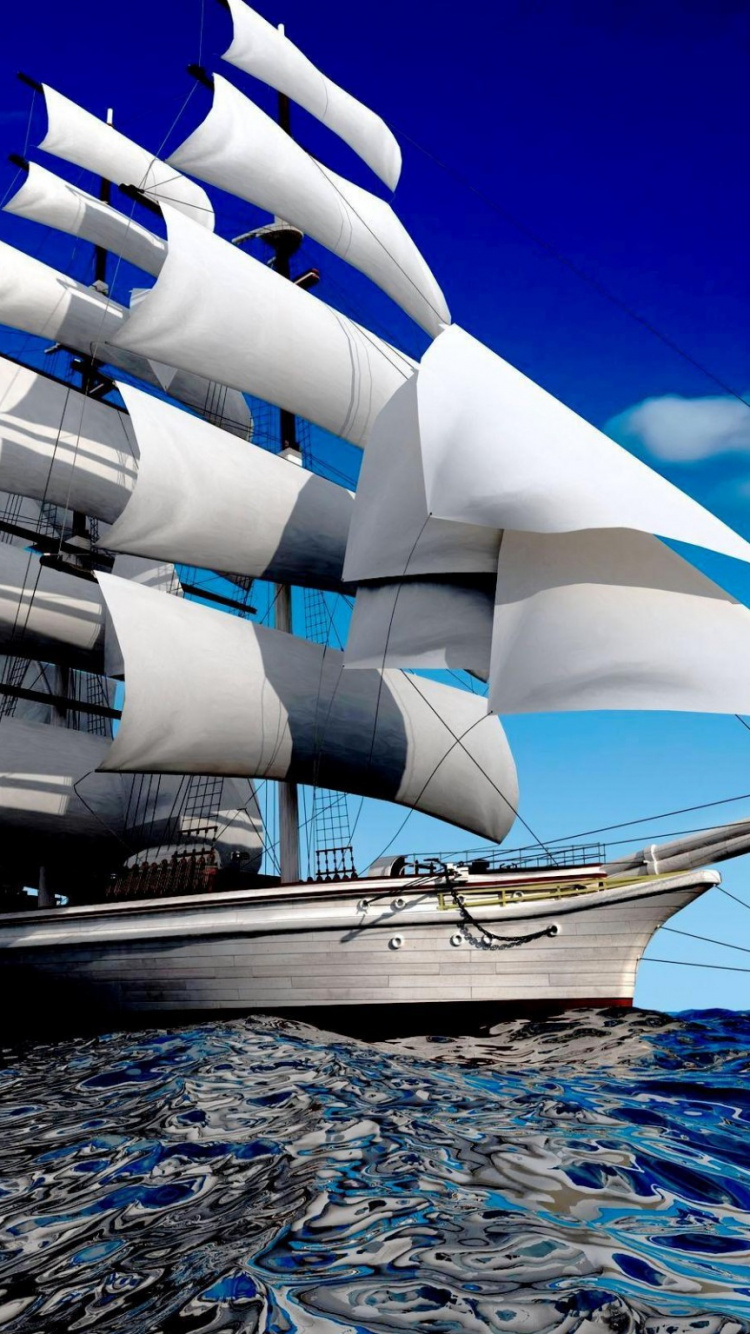 Barquentine, 高船, 扬帆, 完整的操纵的船, 帆船 壁纸 750x1334 允许