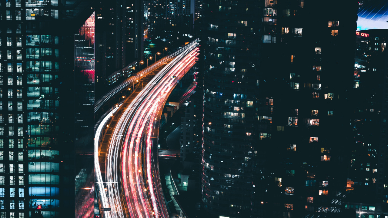 Photographie en Accéléré de la Ville Pendant la Nuit. Wallpaper in 1280x720 Resolution