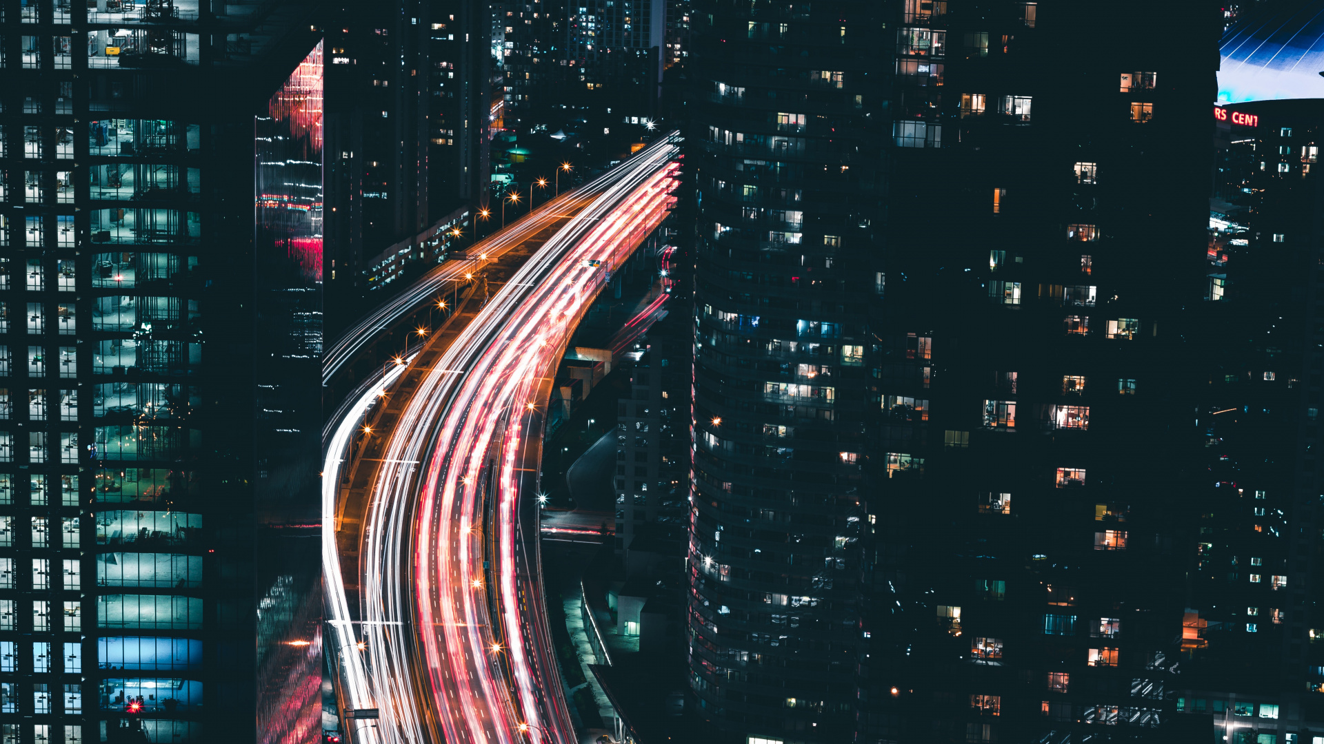 Photographie en Accéléré de la Ville Pendant la Nuit. Wallpaper in 1920x1080 Resolution