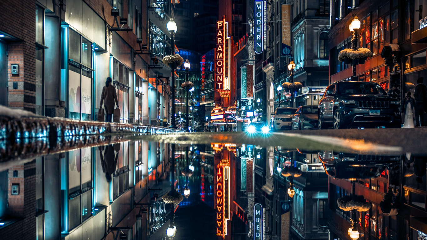 Réflexion, Boston, Bâtiment, Eau, Électricité. Wallpaper in 1366x768 Resolution