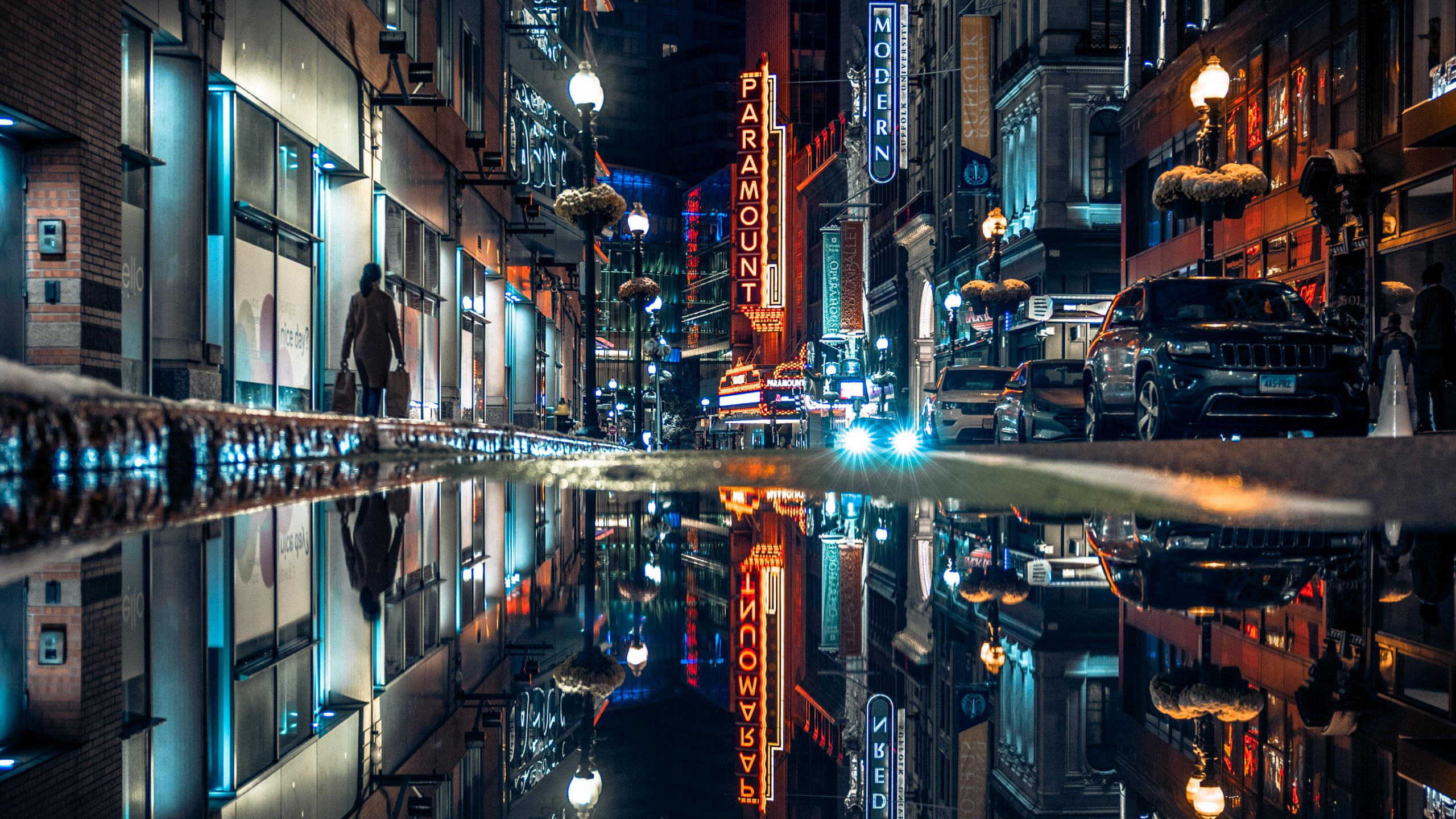 Réflexion, Boston, Bâtiment, Eau, Électricité. Wallpaper in 2560x1440 Resolution