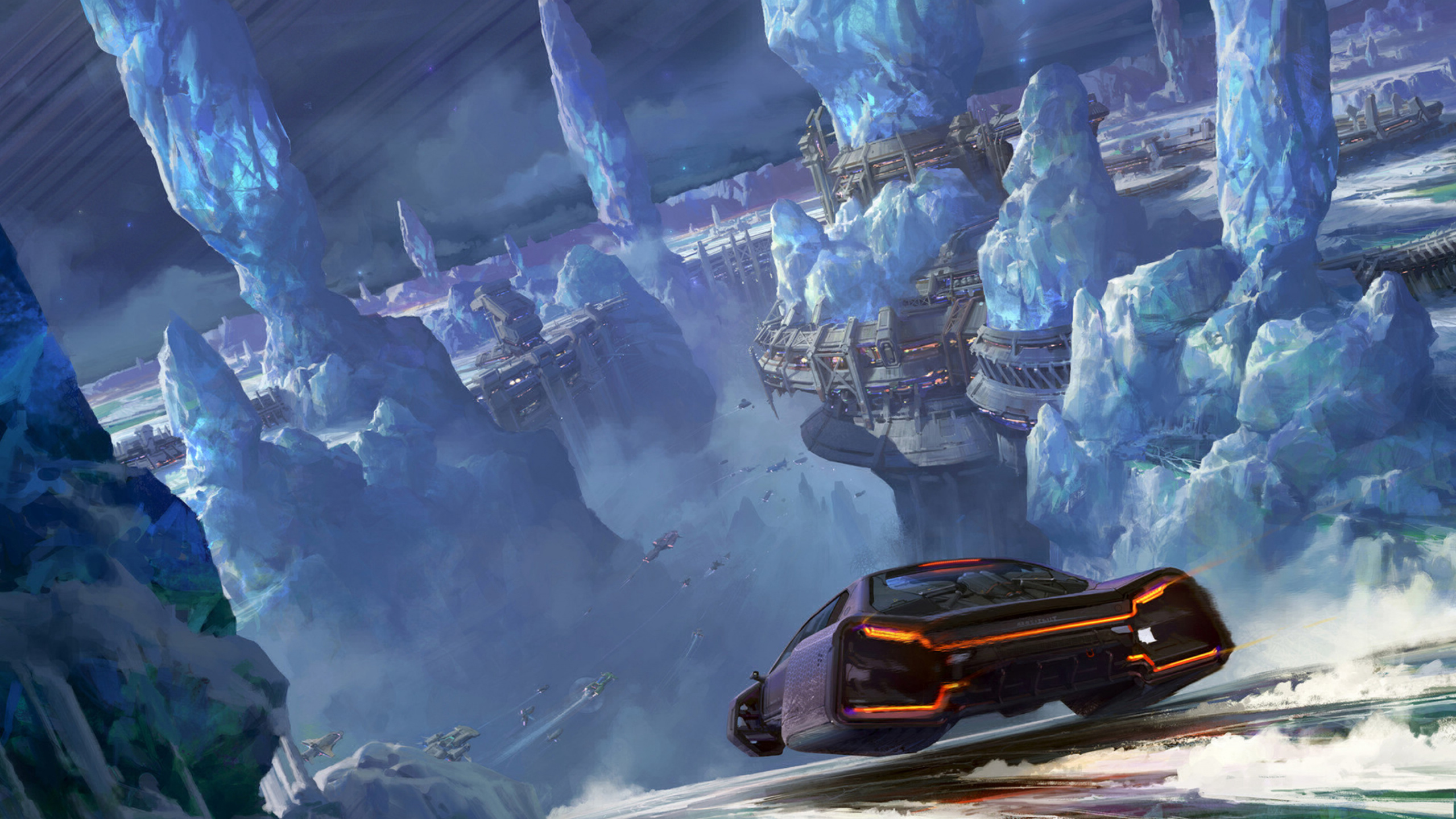 Voiture Bleue Sur Route Pendant la Journée. Wallpaper in 2560x1440 Resolution