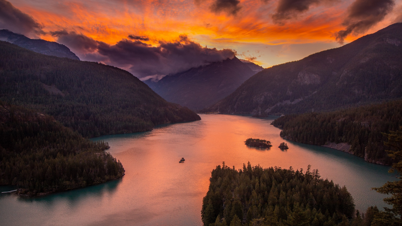 Diablo Lake, Diablo, Ladder Creek Falls, Diablo Lake Overlook, Thornton Lakes. Wallpaper in 1280x720 Resolution