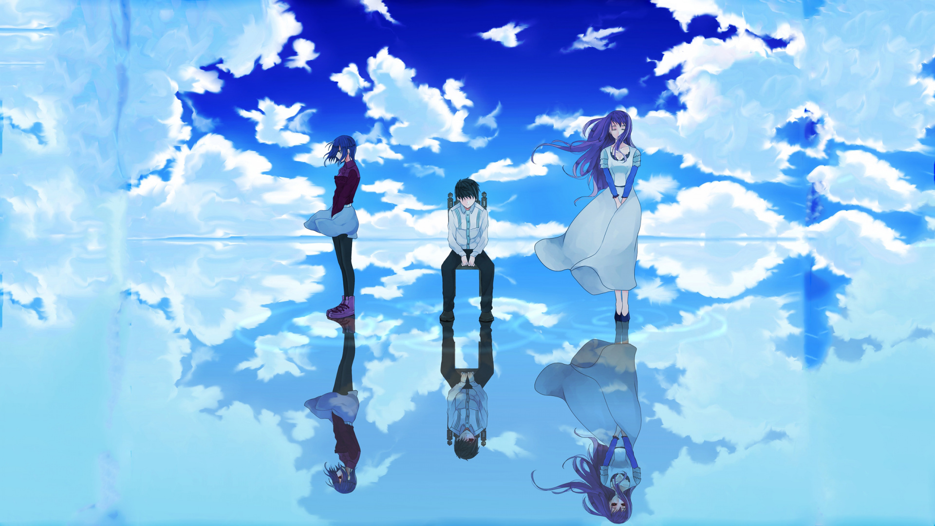 3 Women in Red and Black Dress Anime Character. Wallpaper in 1920x1080 Resolution