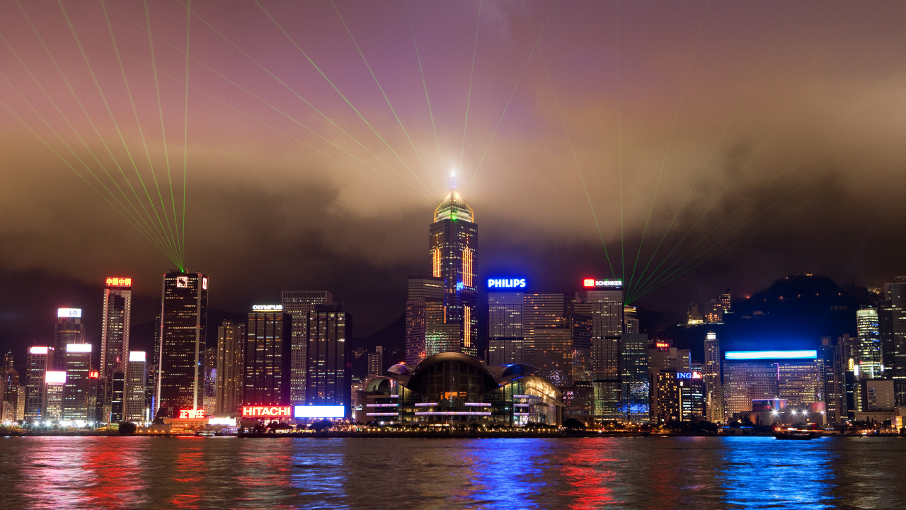 Skyline Der Stadt Bei Nacht Night. Wallpaper in 1280x720 Resolution