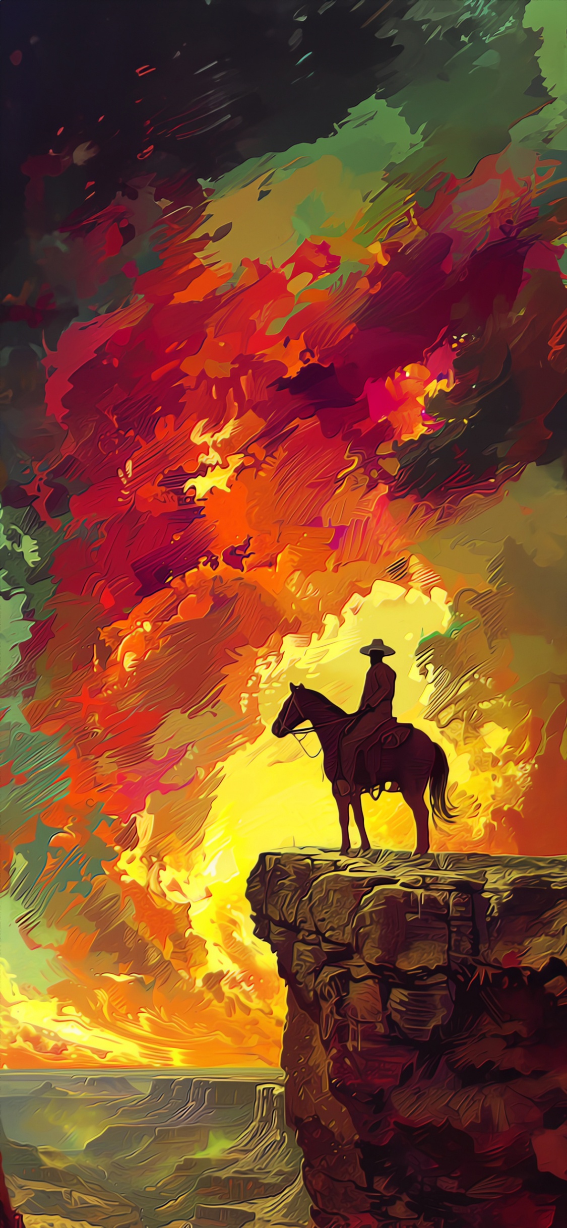 Cowboy, Painting, Art, Western, Horse. Wallpaper in 1125x2436 Resolution