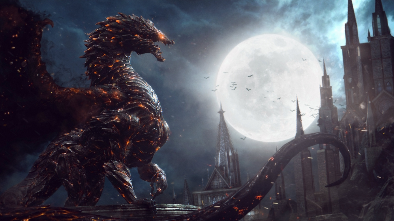 Personnes Marchant Dans la Rue Sous la Lune. Wallpaper in 1366x768 Resolution