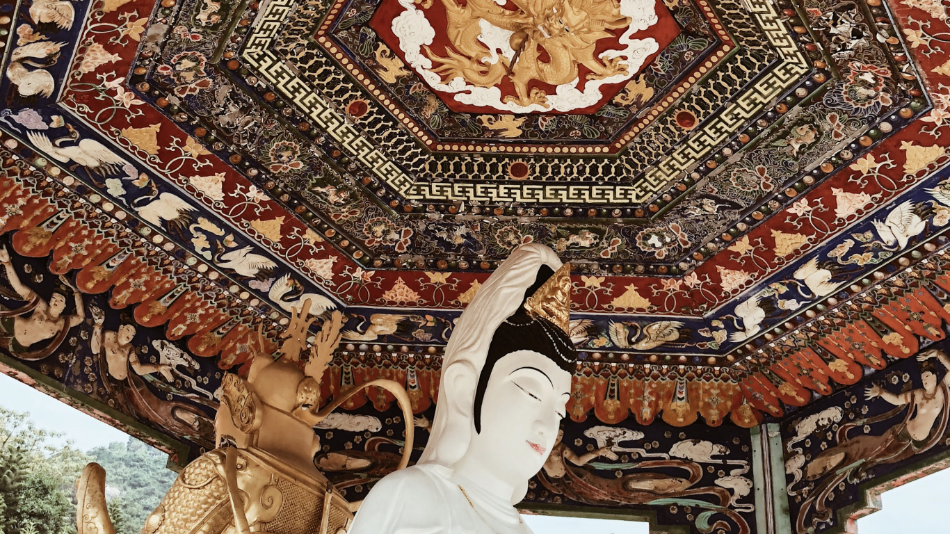 Hong Kong, Ten Thousand Buddhas Monastery, Textile, Sculpture, Art. Wallpaper in 1366x768 Resolution