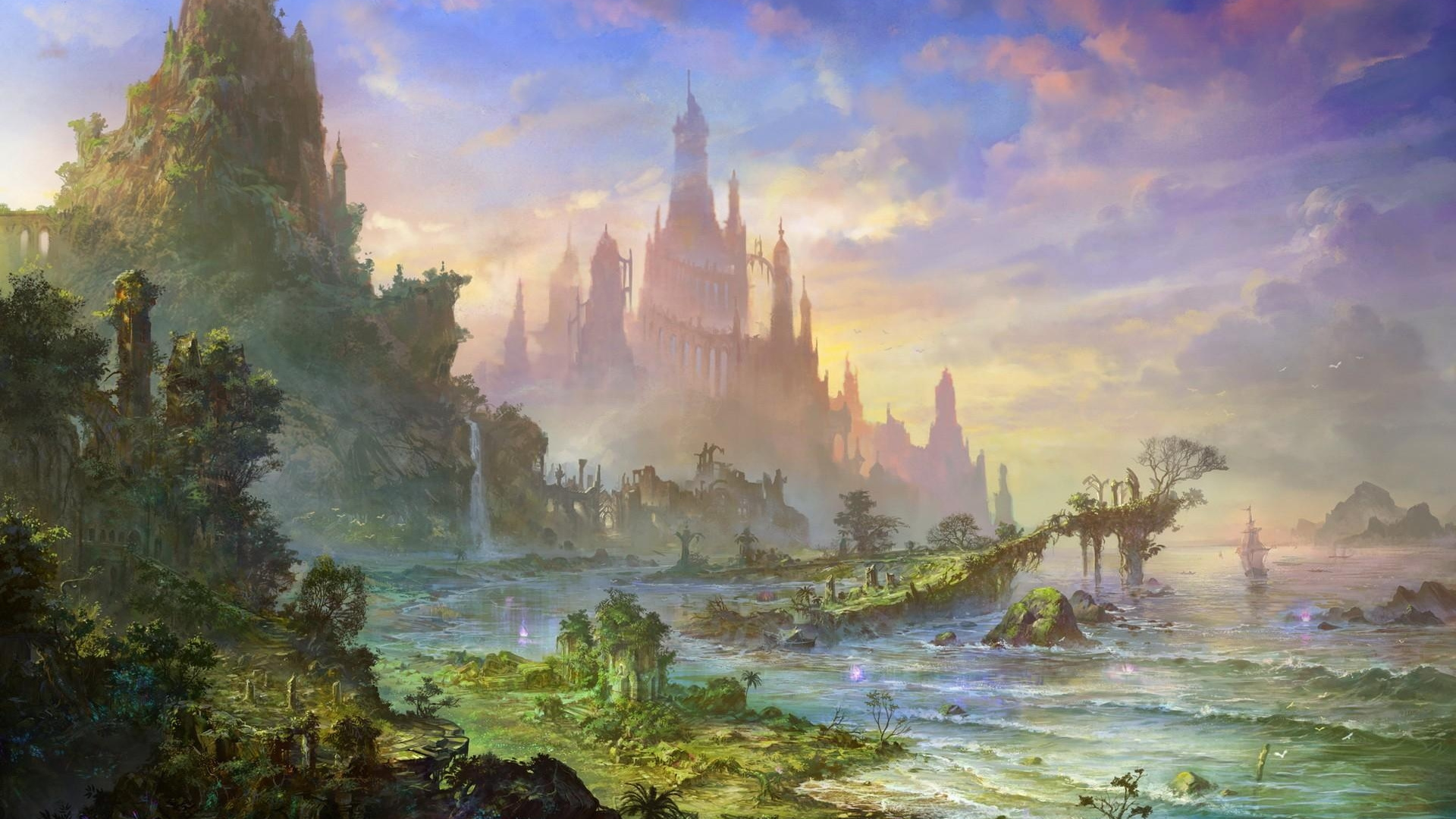 Braune Und Grüne Bergmalerei. Wallpaper in 1920x1080 Resolution