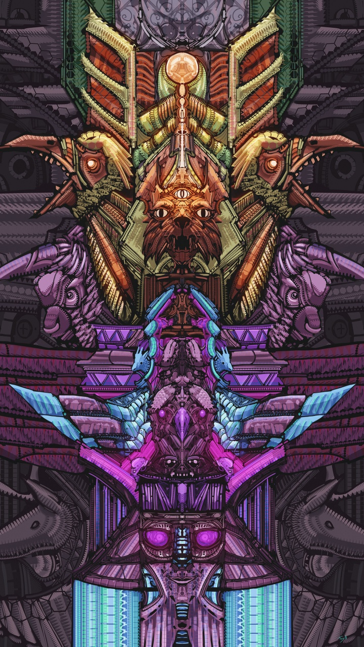 Illustration de Dragon Violet et Marron. Wallpaper in 720x1280 Resolution