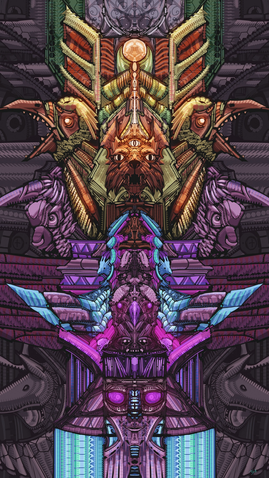 Lila Und Braune Drachenillustration. Wallpaper in 1080x1920 Resolution