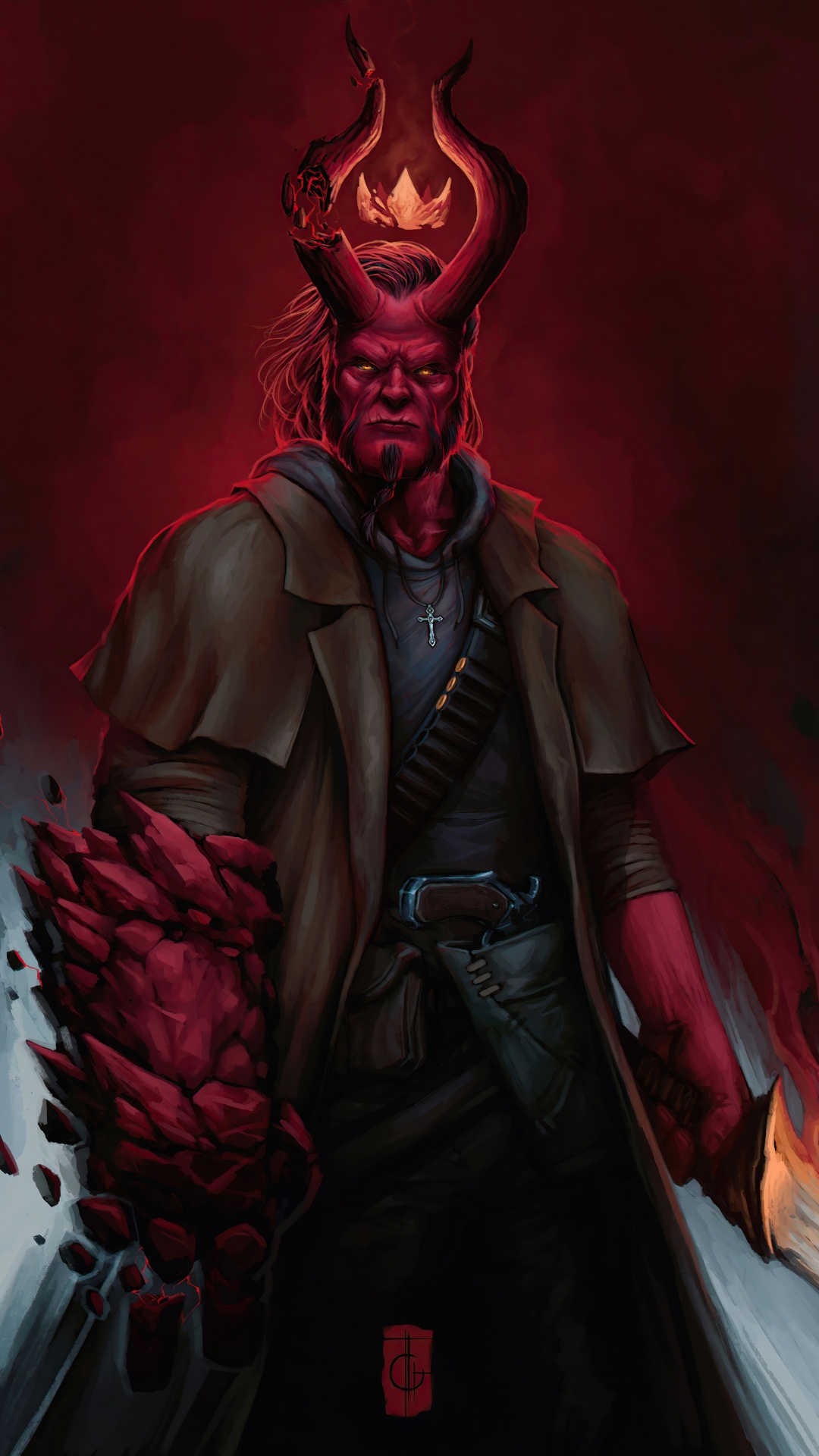 Hellboy, Hellboy Artstation, Ron Perlman, Dark Horse Comics, Art. Wallpaper in 1080x1920 Resolution