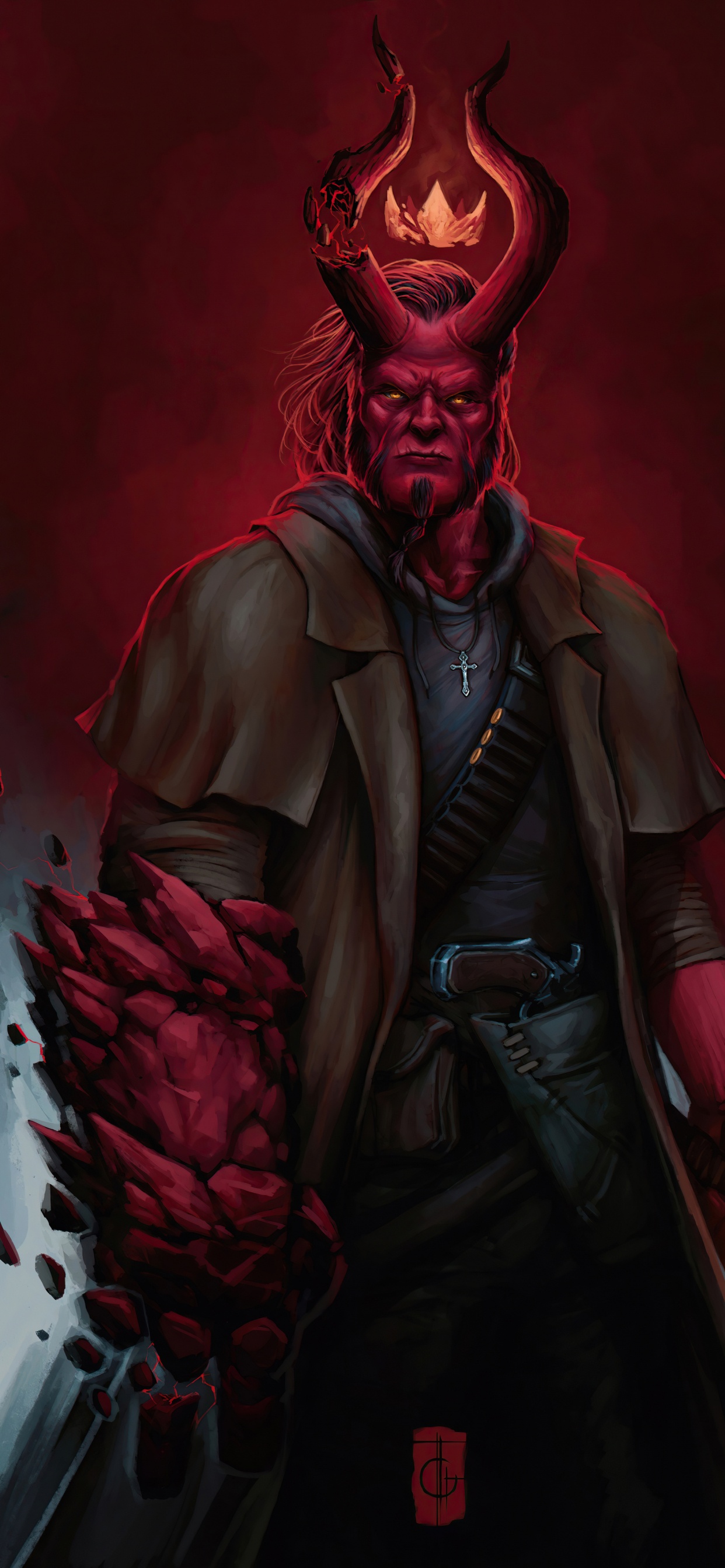 Hellboy, Hellboy Artstation, Ron Perlman, Dark Horse Comics, Art. Wallpaper in 1242x2688 Resolution
