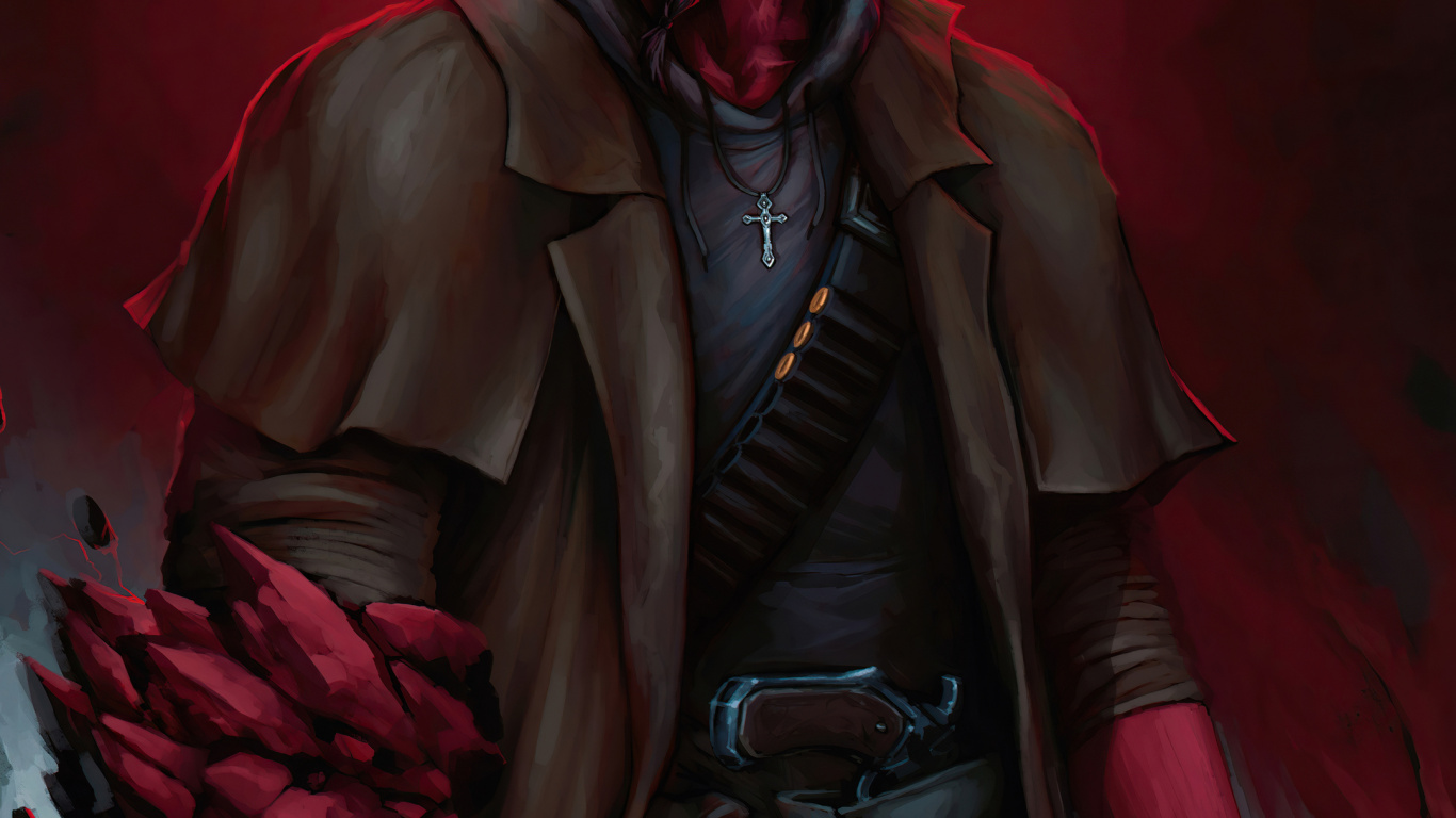 Hellboy, Hellboy Artstation, Ron Perlman, Dark Horse Comics, Art. Wallpaper in 1366x768 Resolution