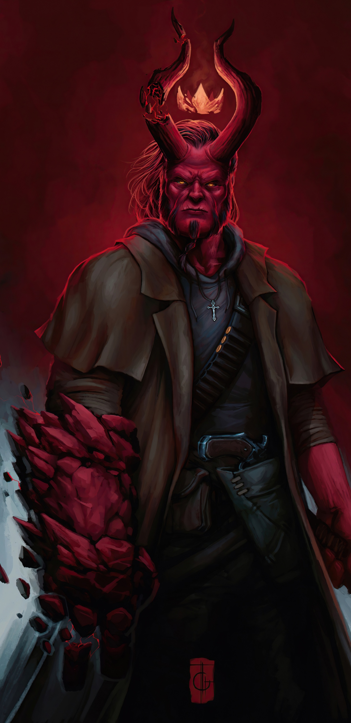 Hellboy, Hellboy Artstation, Ron Perlman, Dark Horse Comics, Art. Wallpaper in 1440x2960 Resolution
