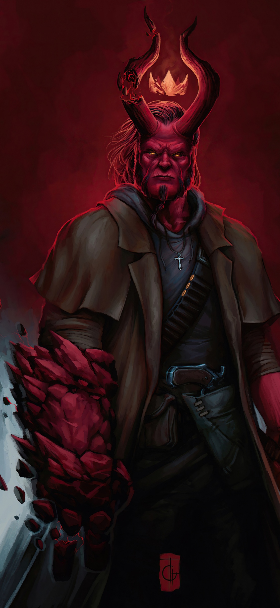 Hellboy, Station D'art Hellboy, Ron Perlman, Bandes Dessinées Dark Horse, Art. Wallpaper in 1125x2436 Resolution