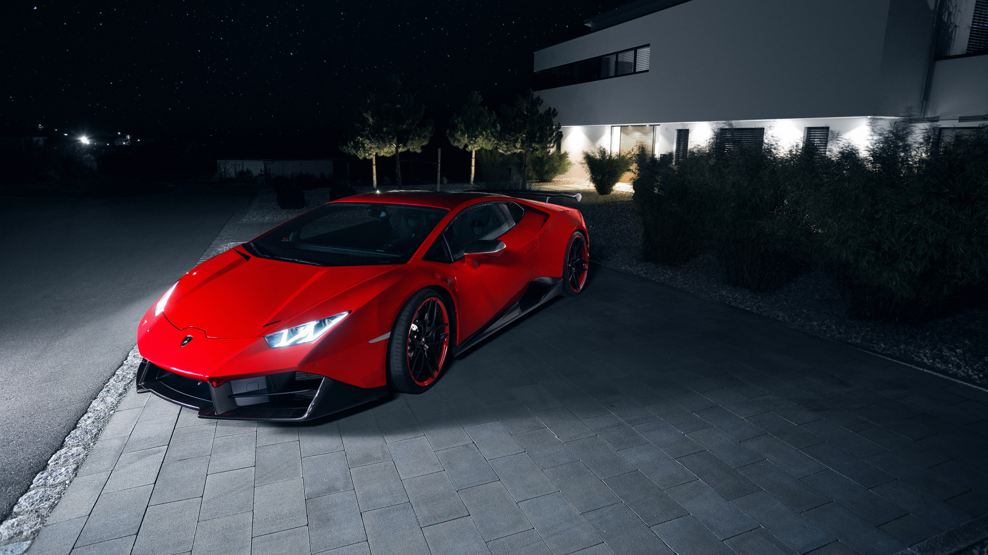Red Ferrari 458 Italia Parked on Gray Concrete Pavement. Wallpaper in 1920x1080 Resolution