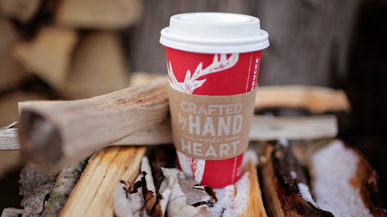 Red and White Disposable Cup on Brown Wooden Table. Wallpaper in 1280x720 Resolution