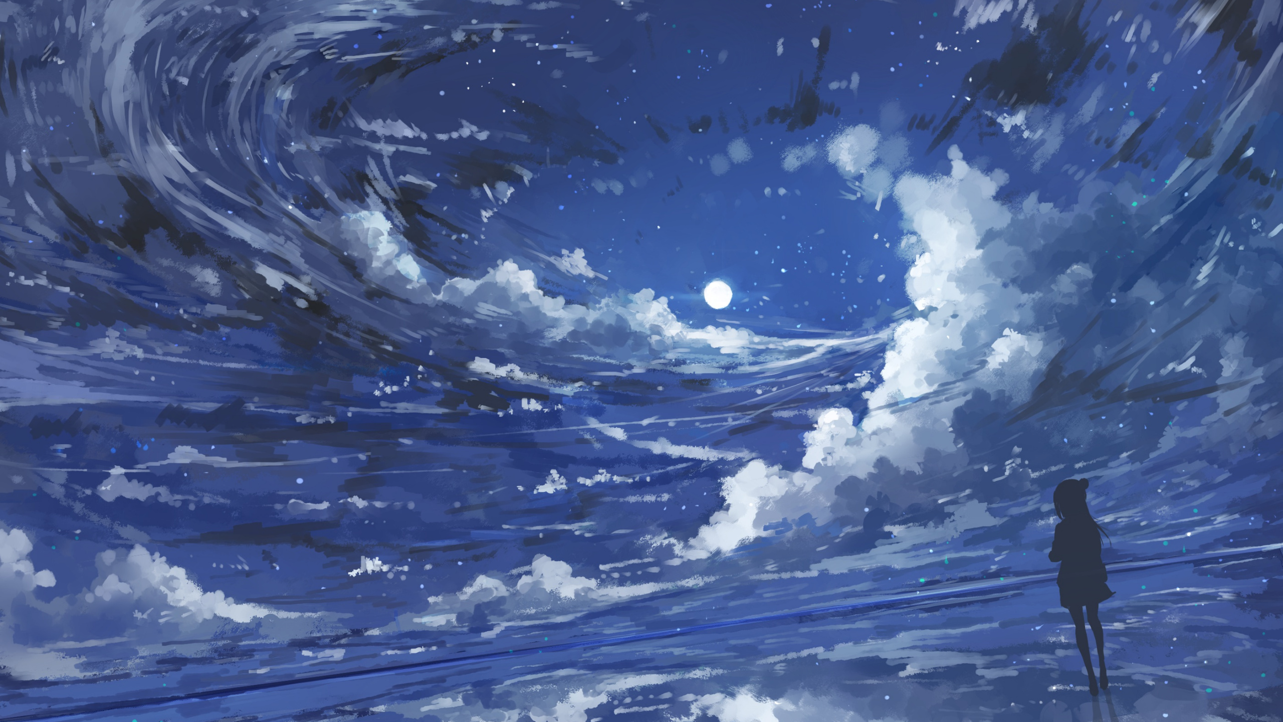 Blaue Und Weiße Abstrakte Malerei. Wallpaper in 2560x1440 Resolution