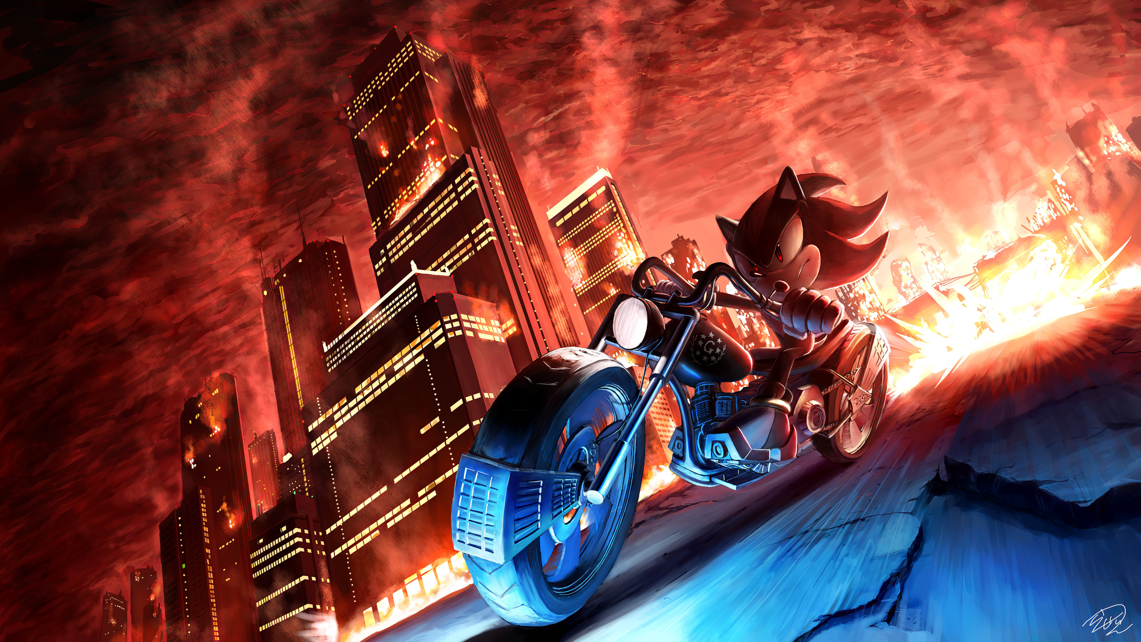 Mann im Blauen Und Schwarzen Anzug, Der Auf Der Motorradillustration Fährt. Wallpaper in 3840x2160 Resolution