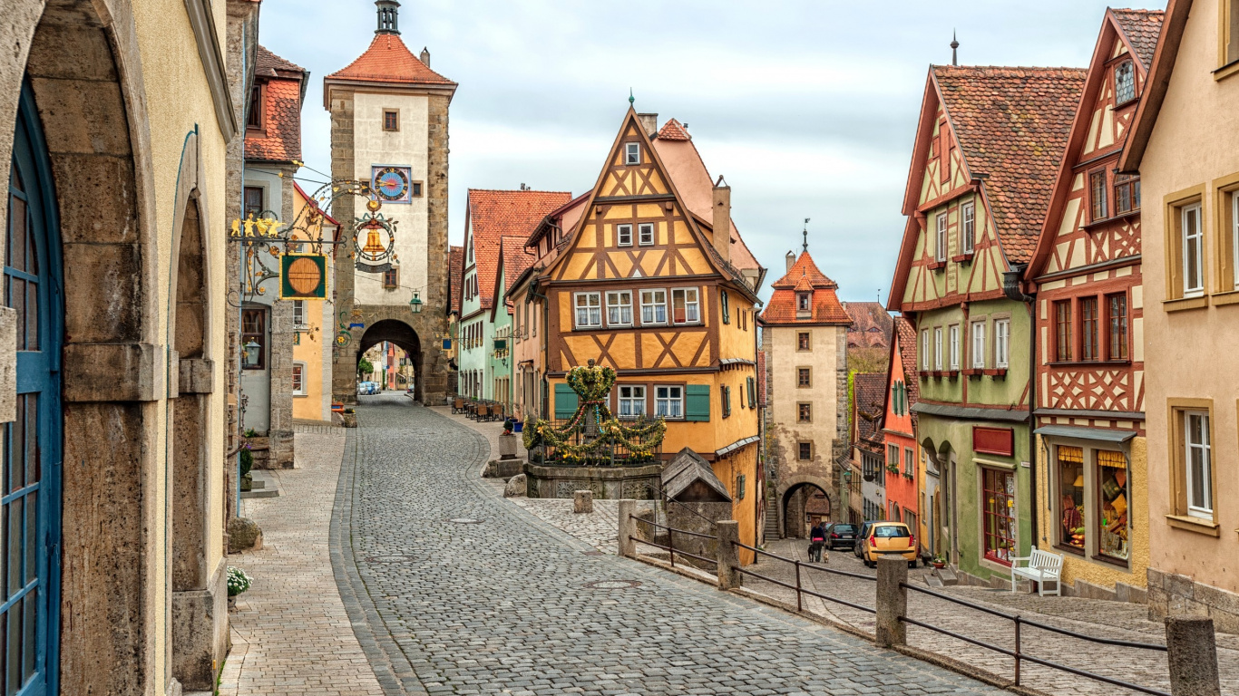 罗滕堡, 街, 城市, 街区, 中世纪建筑风格 壁纸 1366x768 允许