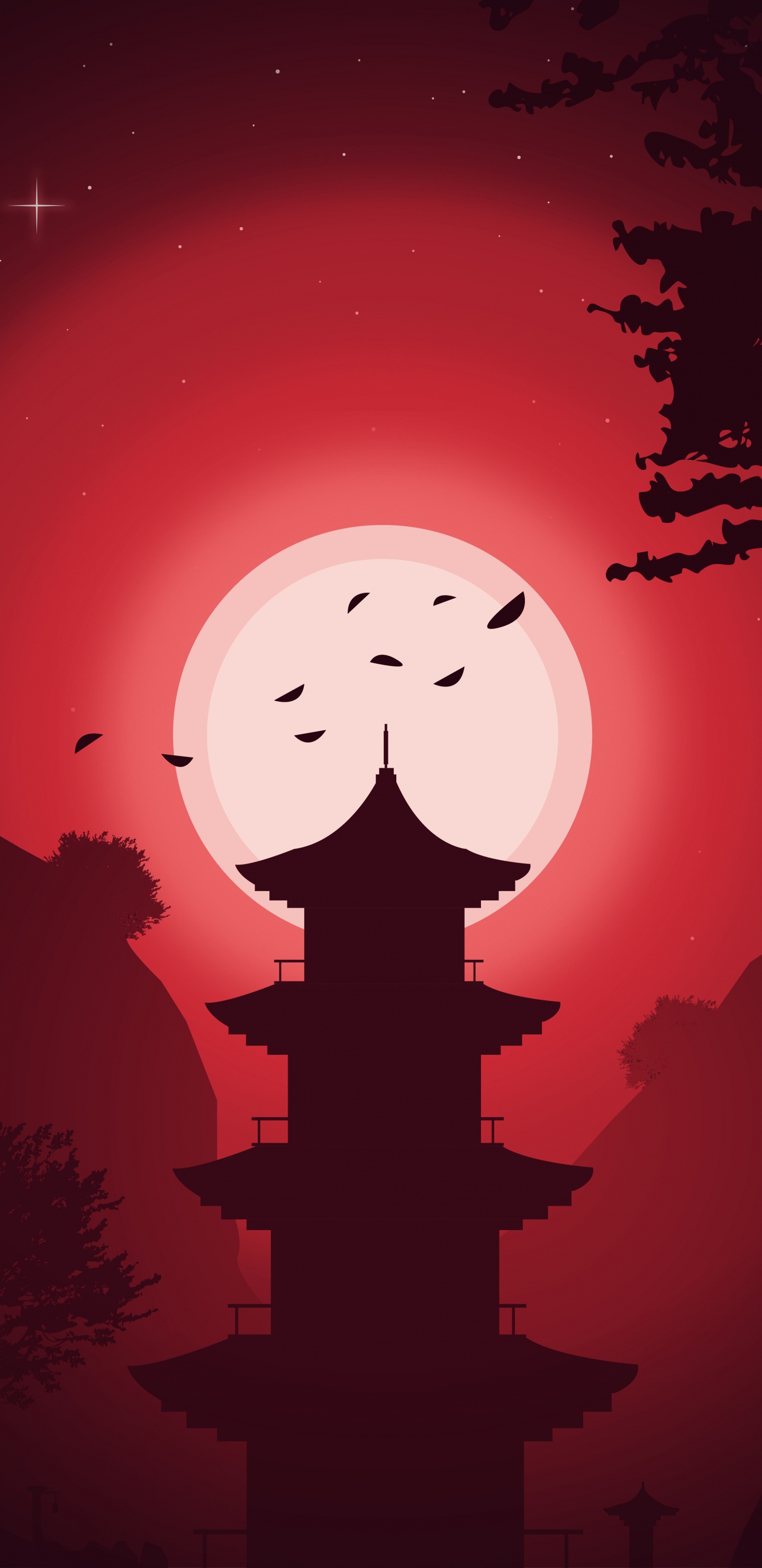 Silhouette Des Kreuzes Mit Rotem Hintergrund. Wallpaper in 1440x2960 Resolution