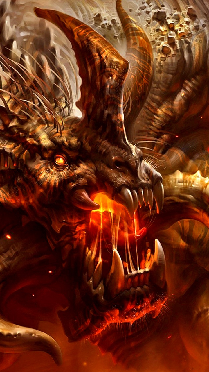 Ilustración de Dragón Negro y Naranja. Wallpaper in 720x1280 Resolution