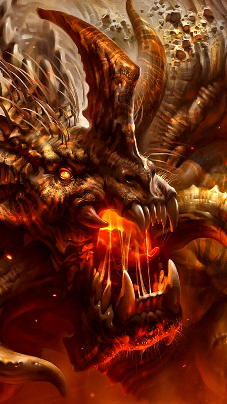 Illustration de Dragon Noir et Orange. Wallpaper in 750x1334 Resolution