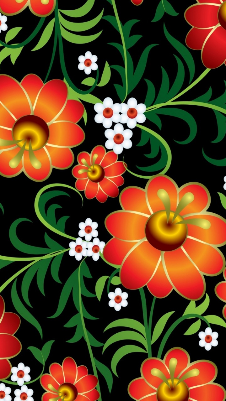 Rote Und Gelbe Blumenillustration. Wallpaper in 720x1280 Resolution