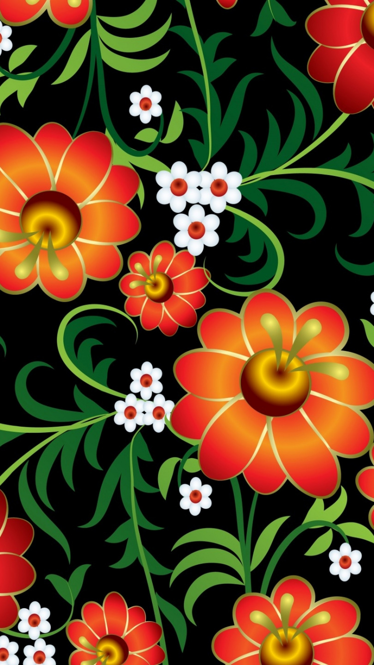 Ilustración de Flor Roja y Amarilla. Wallpaper in 750x1334 Resolution