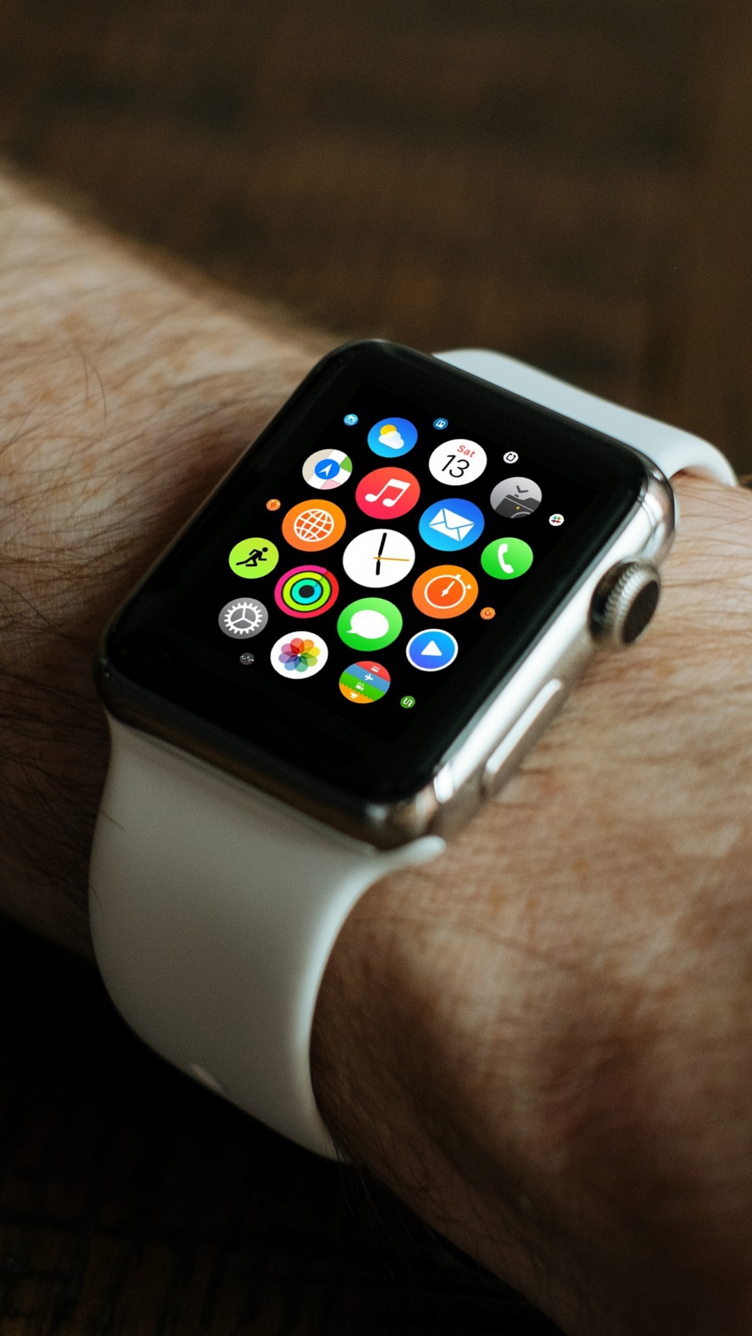 Silver Aluminum Case Apple Watch With White Sport Band. Wallpaper in 1080x1920 Resolution