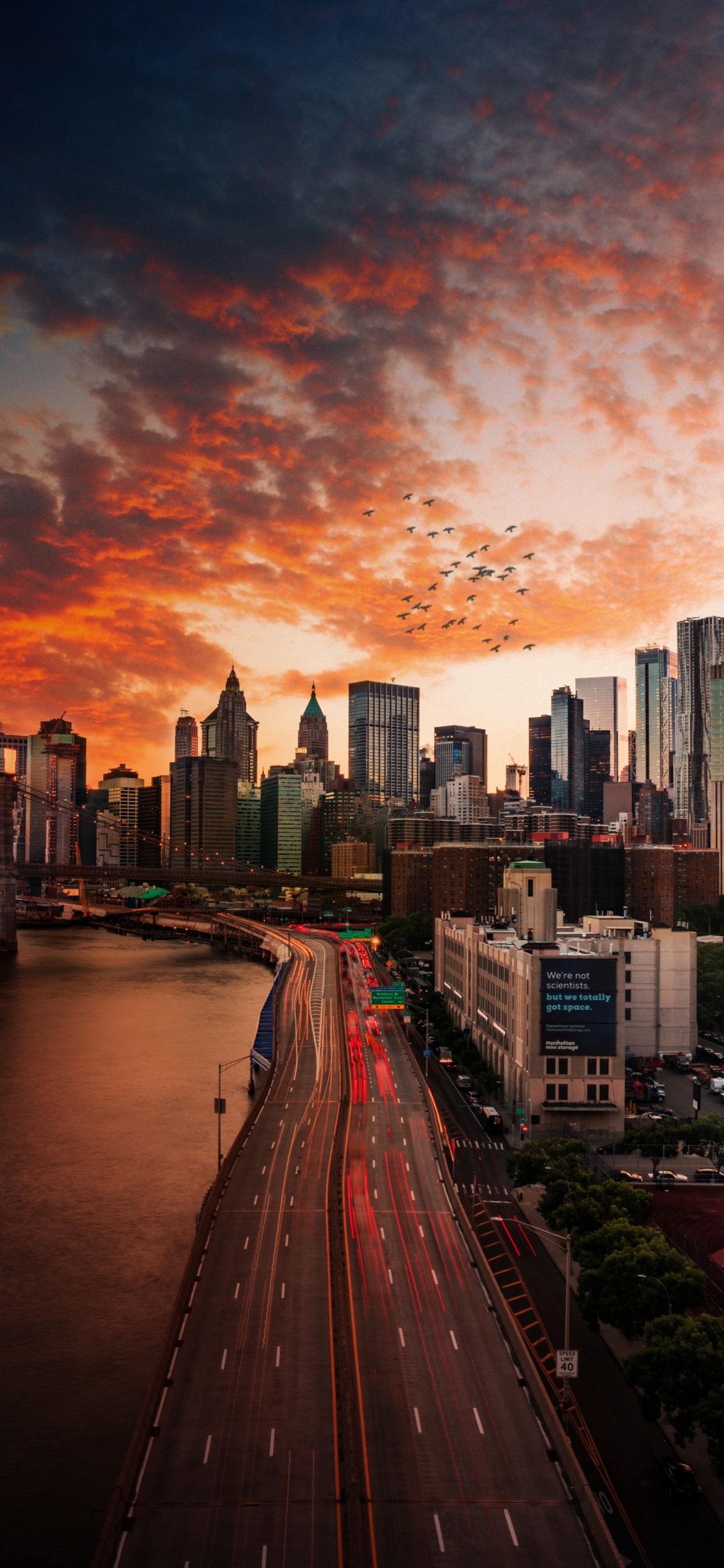 Lower Manhattan, Top of The Rock, Manhattan Bridge, Empire State Building, Cloud. Wallpaper in 1242x2688 Resolution