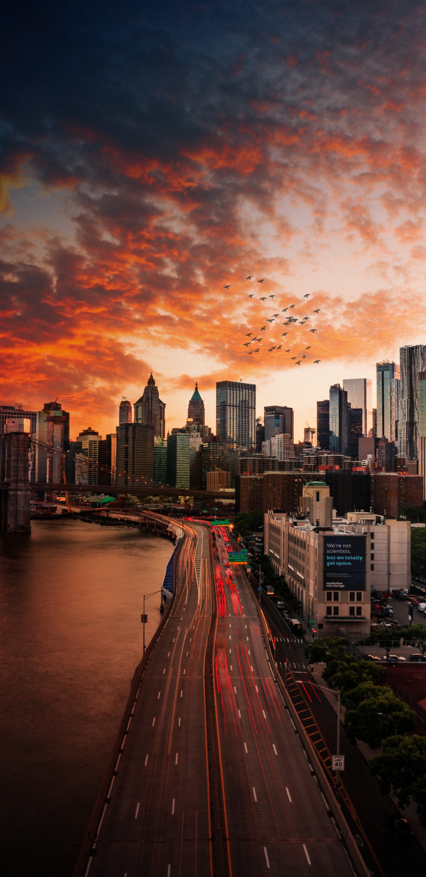 Lower Manhattan, Top of The Rock, Manhattan Bridge, Empire State Building, Cloud. Wallpaper in 1440x2960 Resolution