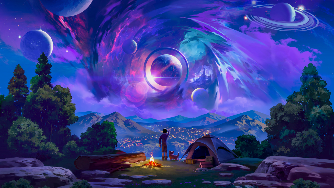 光, Azure, 紫色的, 自然环境, 自然景观 壁纸 1366x768 允许