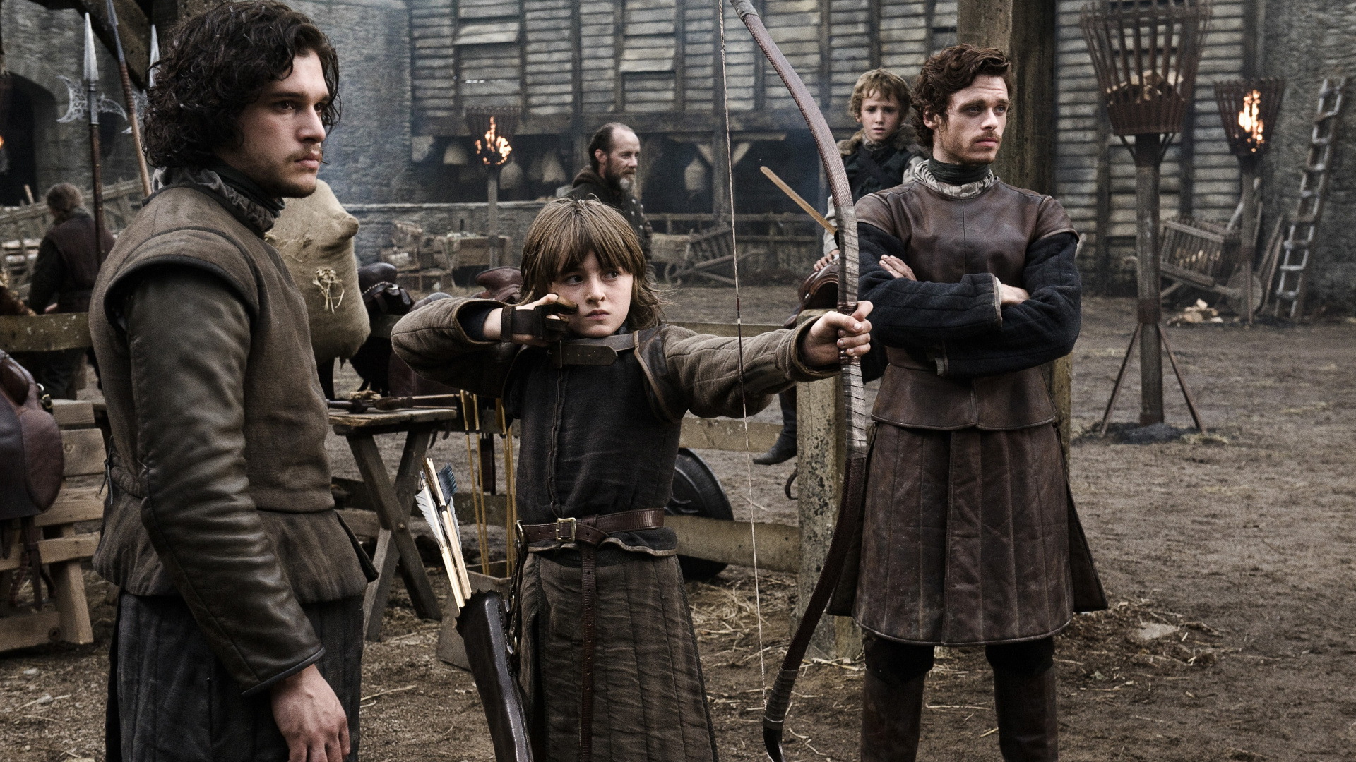 Man in Black Long Sleeve Shirt Holding Bow and Arrow. Wallpaper in 1920x1080 Resolution