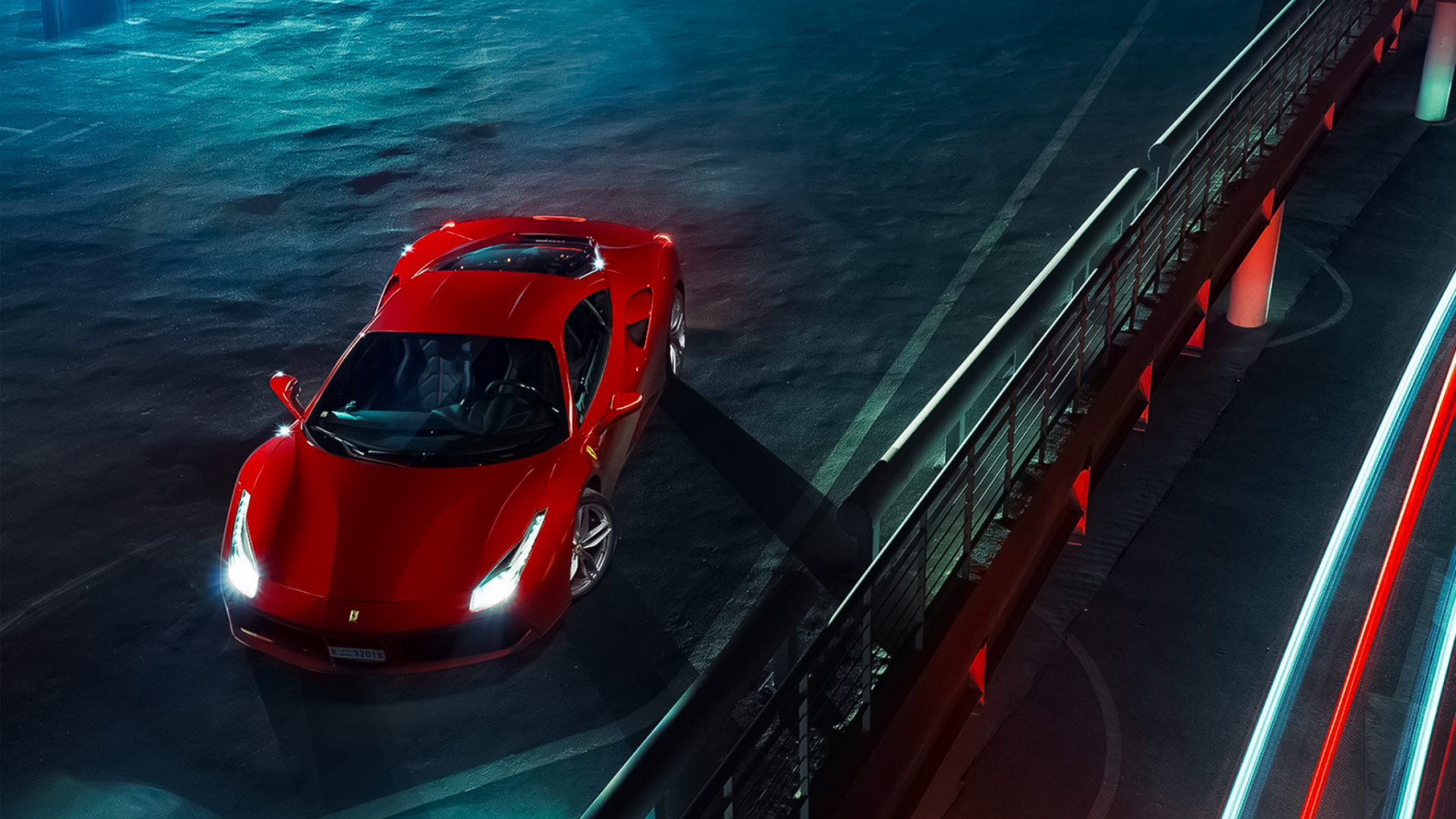 Voiture de Sport Ferrari Rouge Sur le Pont. Wallpaper in 1920x1080 Resolution