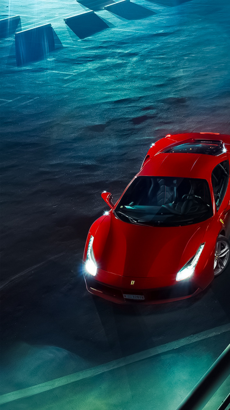 Red Ferrari Sports Car on Bridge. Wallpaper in 750x1334 Resolution
