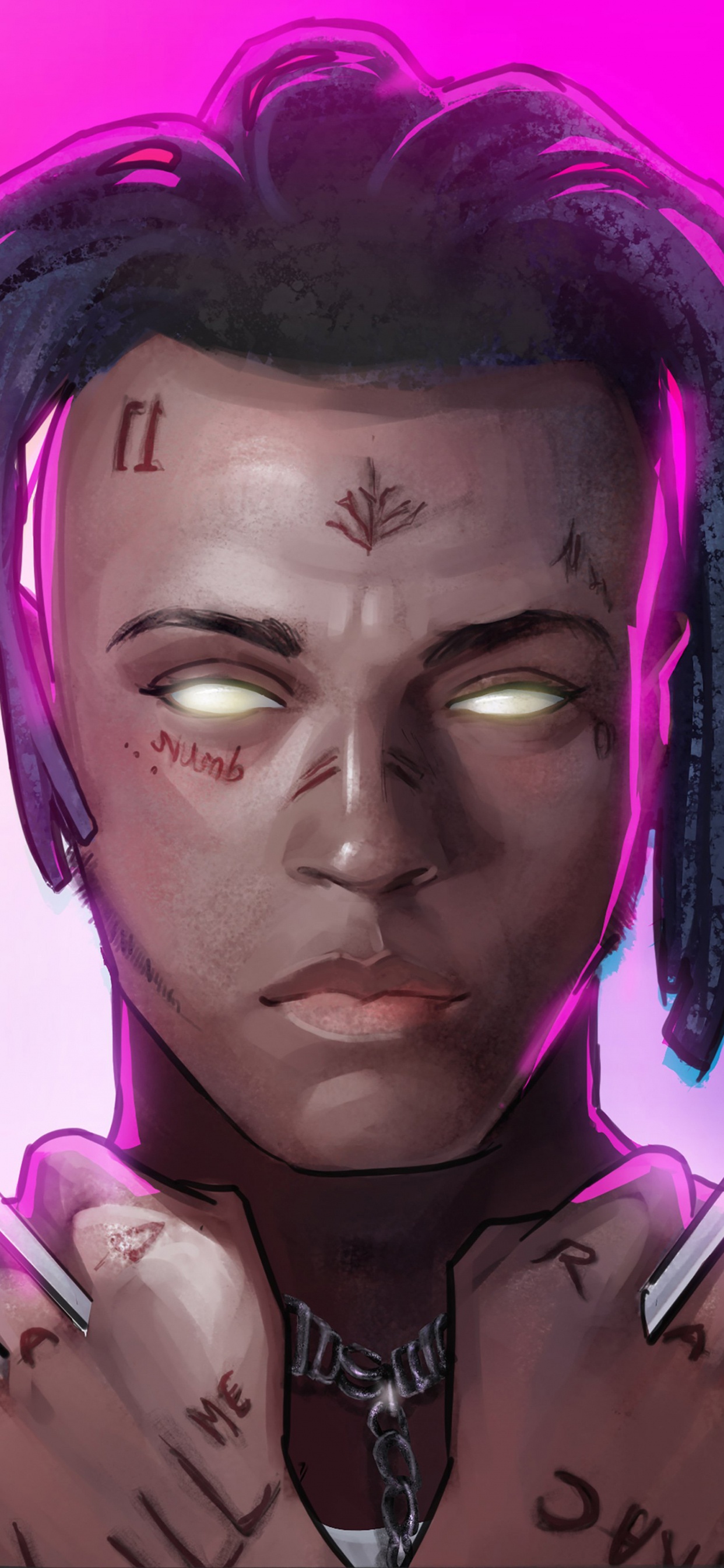 XXXTentacion, Face, Violet, Purple, Pink. Wallpaper in 1242x2688 Resolution