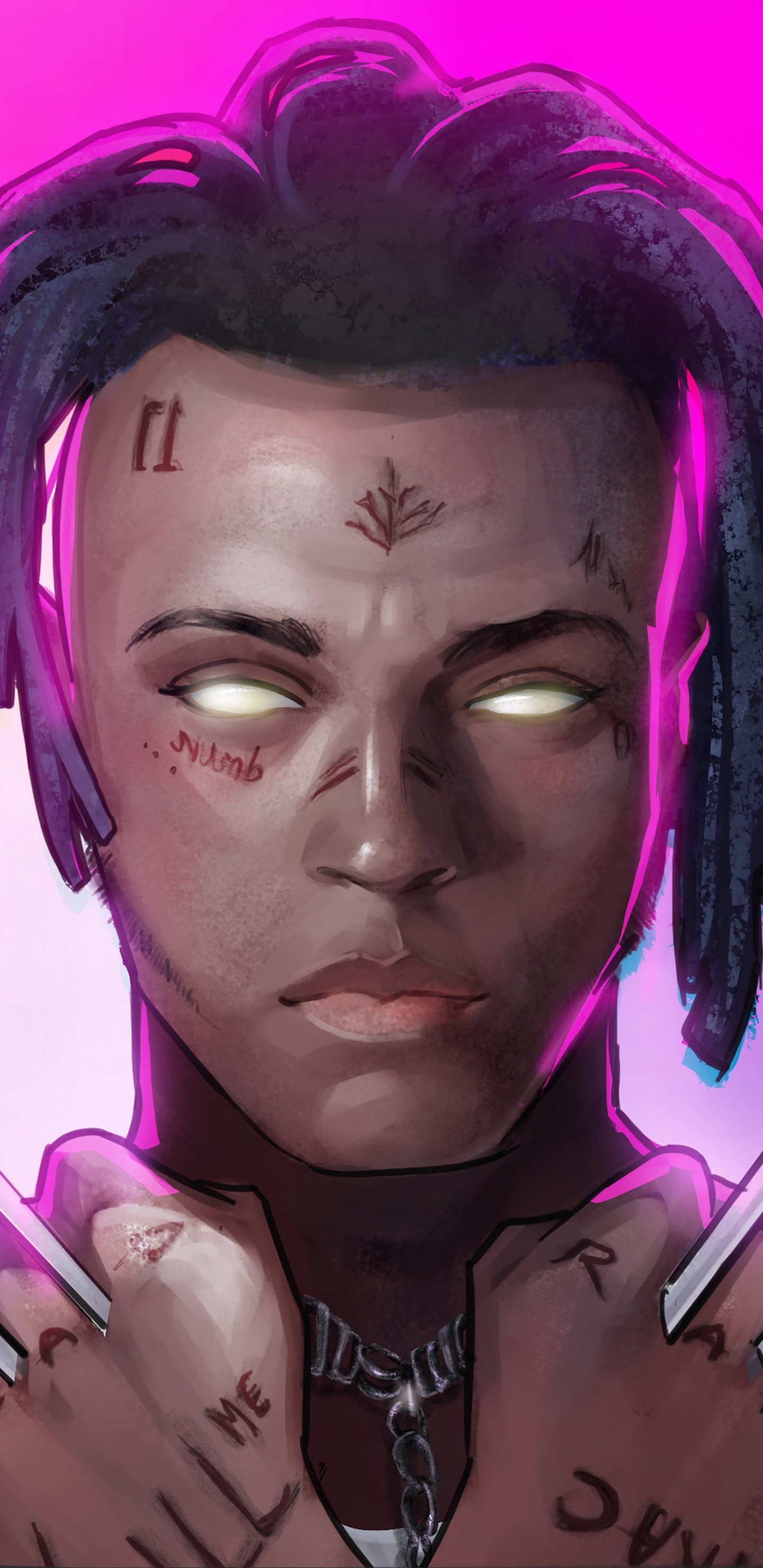 XXXTentacion, Face, Violet, Purple, Pink. Wallpaper in 1440x2960 Resolution