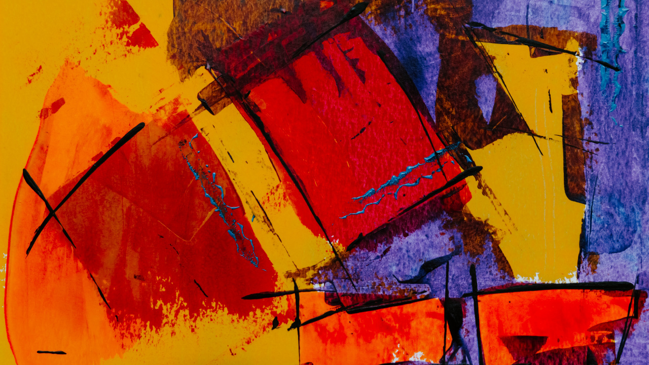 Peinture Abstraite Rouge Jaune et Bleu. Wallpaper in 1280x720 Resolution