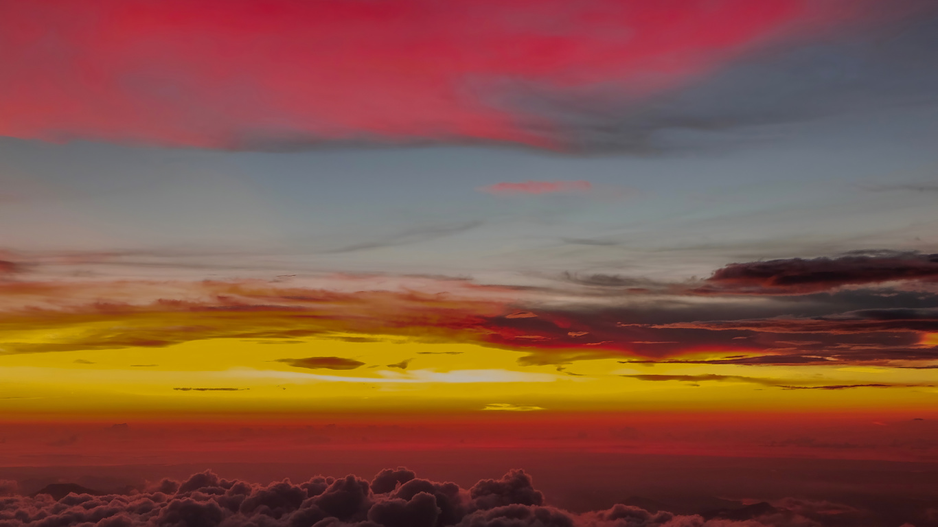 Ciel, L'heure Dorée, Red, Afterglow, Lever. Wallpaper in 1366x768 Resolution