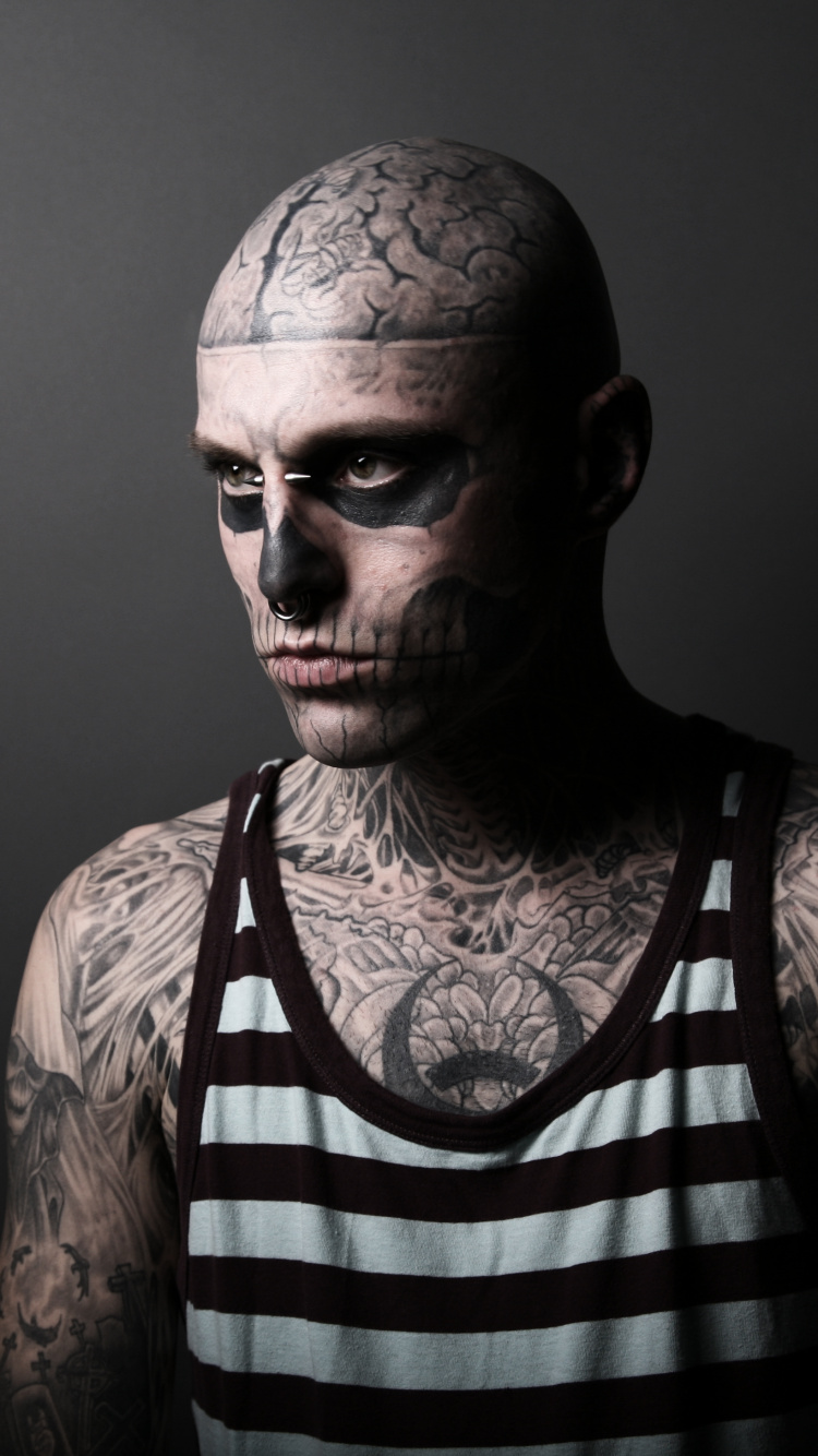 Rick Genest, Montreal, Model, Face, Black. Wallpaper in 750x1334 Resolution