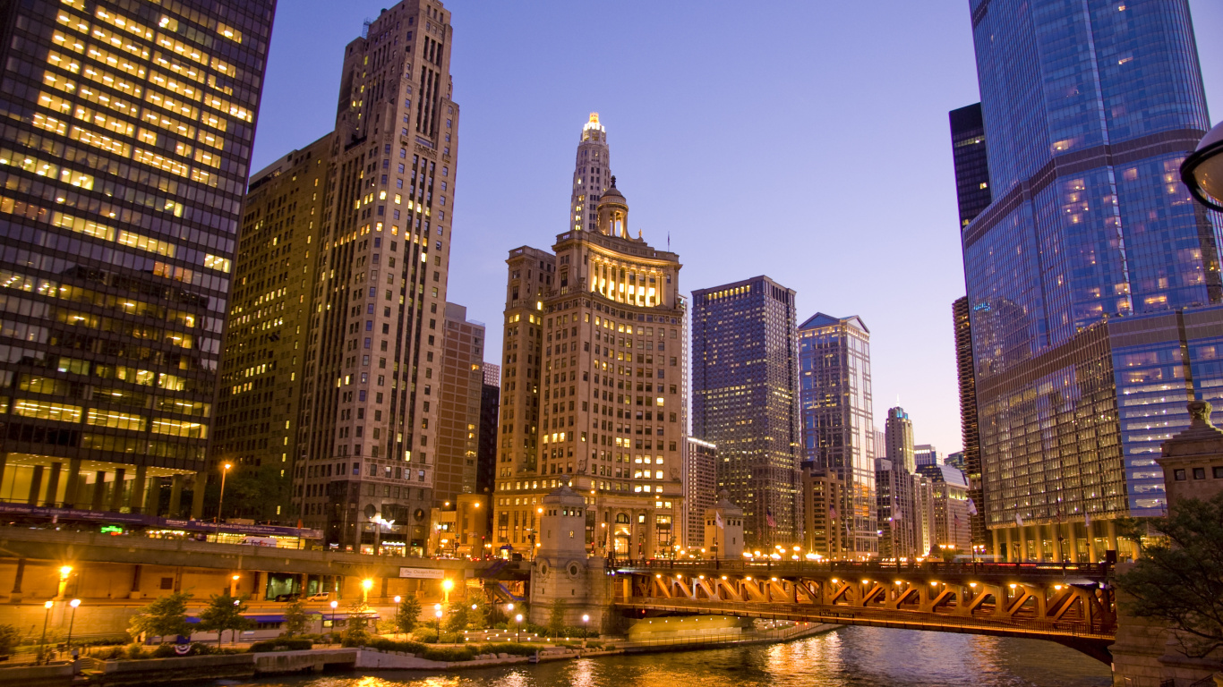 Skyline Der Stadt Bei Nacht Night. Wallpaper in 1366x768 Resolution