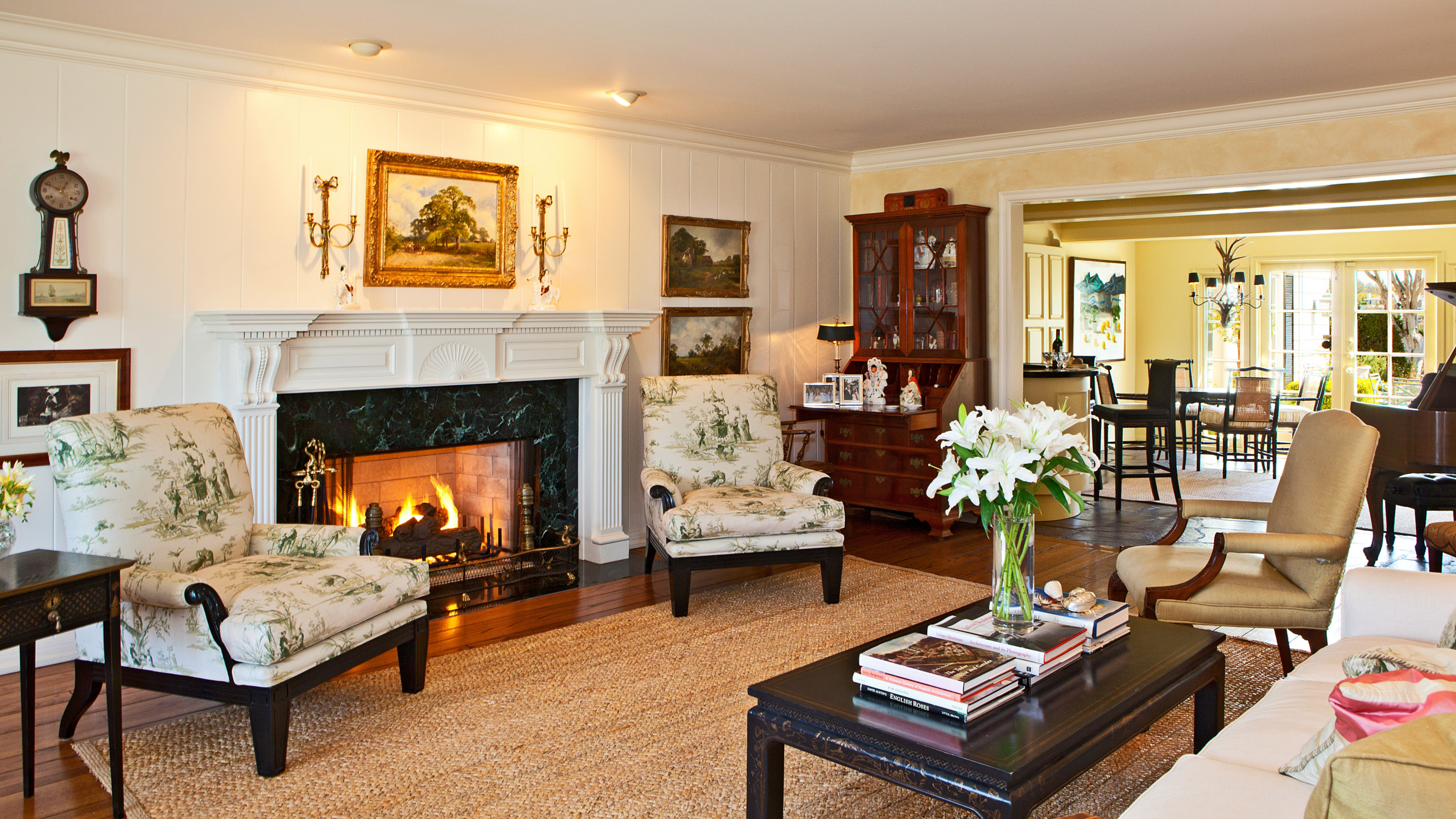客厅, 家具, 壁炉, 餐厅, 硬木 壁纸 2560x1440 允许